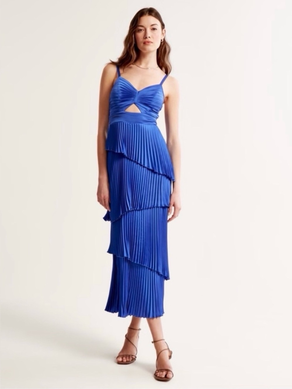 Abercrombie & Fitch The A&F size m Giselle Pleated Tiered Maxi Dress midi blue